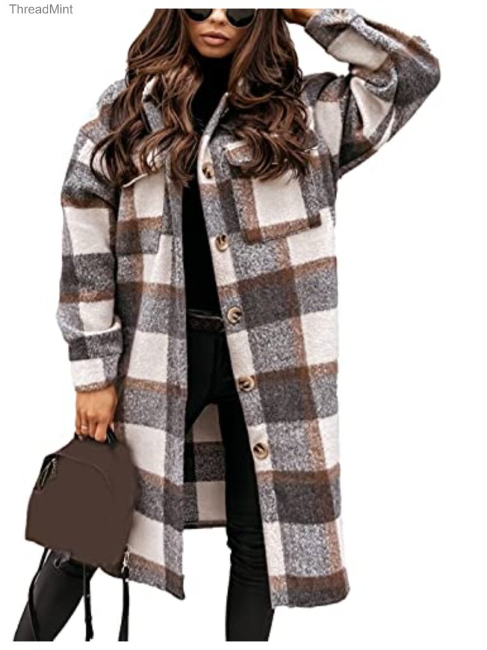 Oversized Plaid Flannel Shacket Button Down Long Sleeve Shirt Jacket